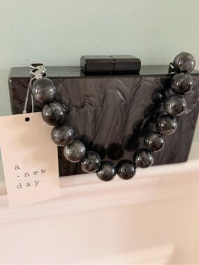 a new day Gray Marbled Acrylic Box Clutch with Chunky Bead Strap